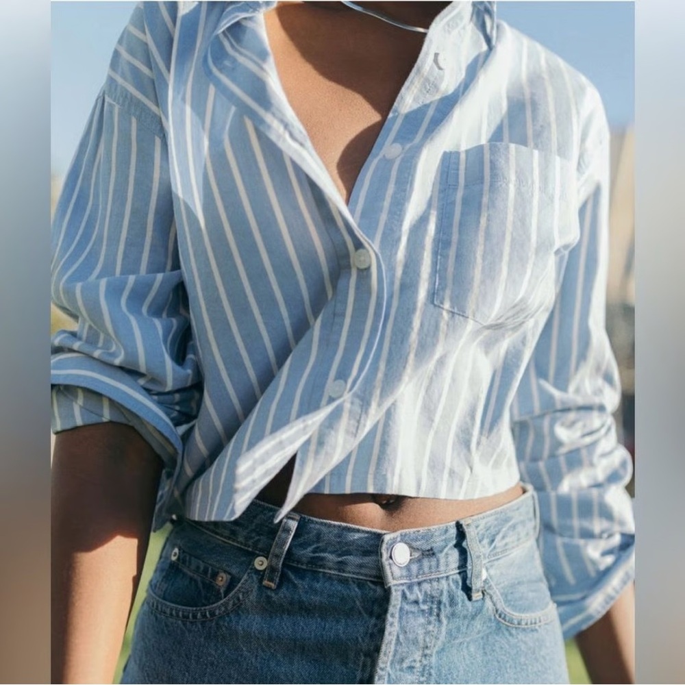 Everlane The Silky Cotton Way-Short Shirt in Mariner Blue